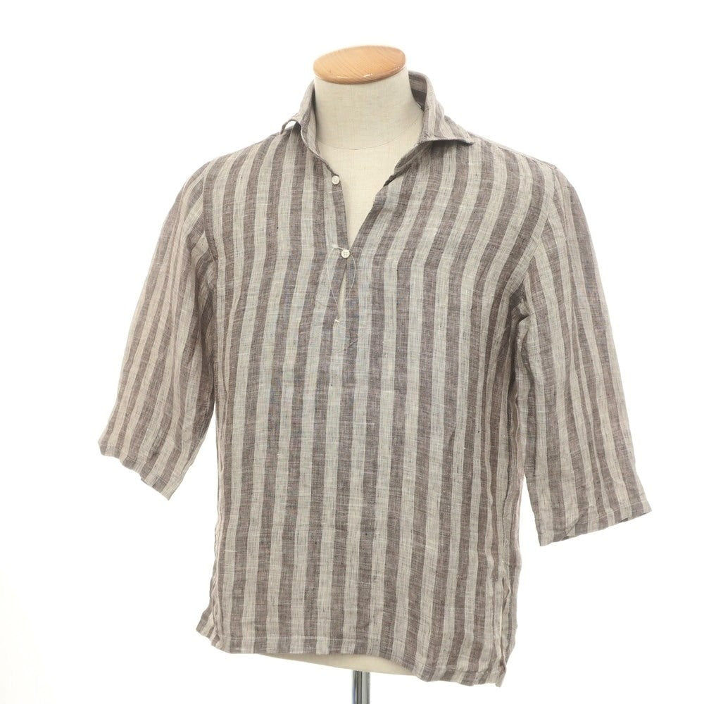 [Used] Mario Muscariello Linen Striped Capri Shirt Gray x Thobe [S] [Condition Rank A] [Men&