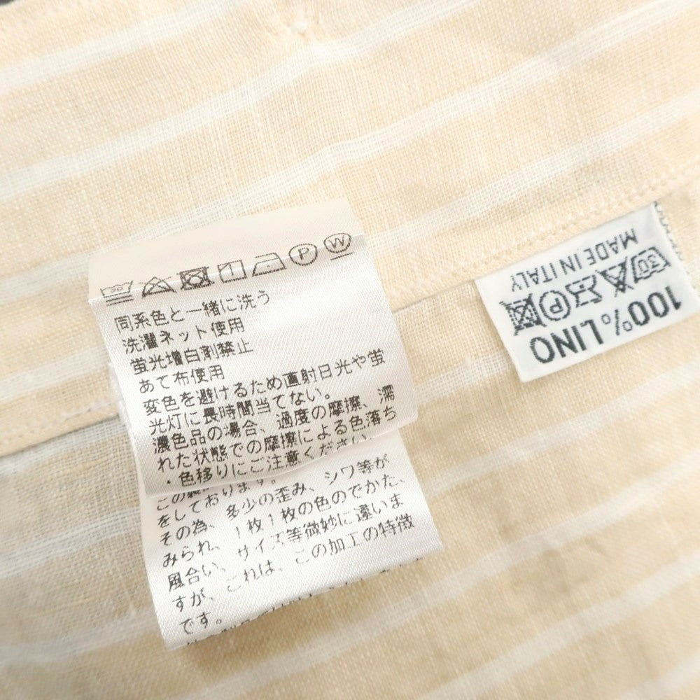 【中古】【未使用】フィナモレ Finamore リネン ストライプ ホリゾンタルカラー カジュアルシャツ ベージュxホワイト【 37 】【 状態ランクS 】【 メンズ 】