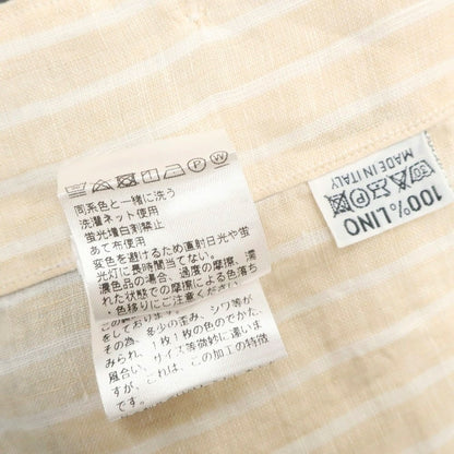 【中古】【未使用】フィナモレ Finamore リネン ストライプ ホリゾンタルカラー カジュアルシャツ ベージュxホワイト【 37 】【 状態ランクS 】【 メンズ 】