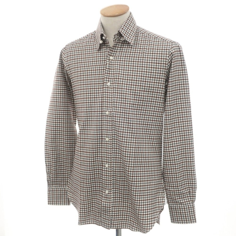 [Used] [Unused] BARBA Cotton Check Tab Collar Casual Shirt Brown x Gray [37] [Condition Rank S] [Men&
