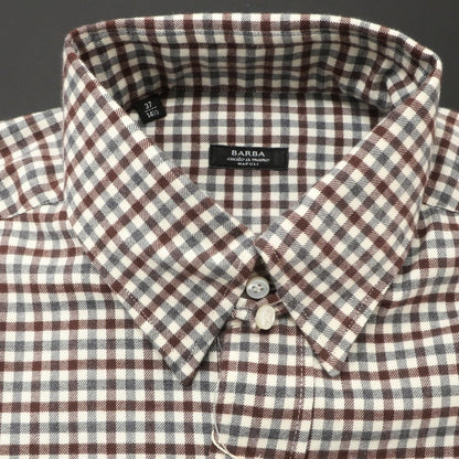 [Used] [Unused] BARBA Cotton Check Tab Collar Casual Shirt Brown x Gray [37] [Condition Rank S] [Men&