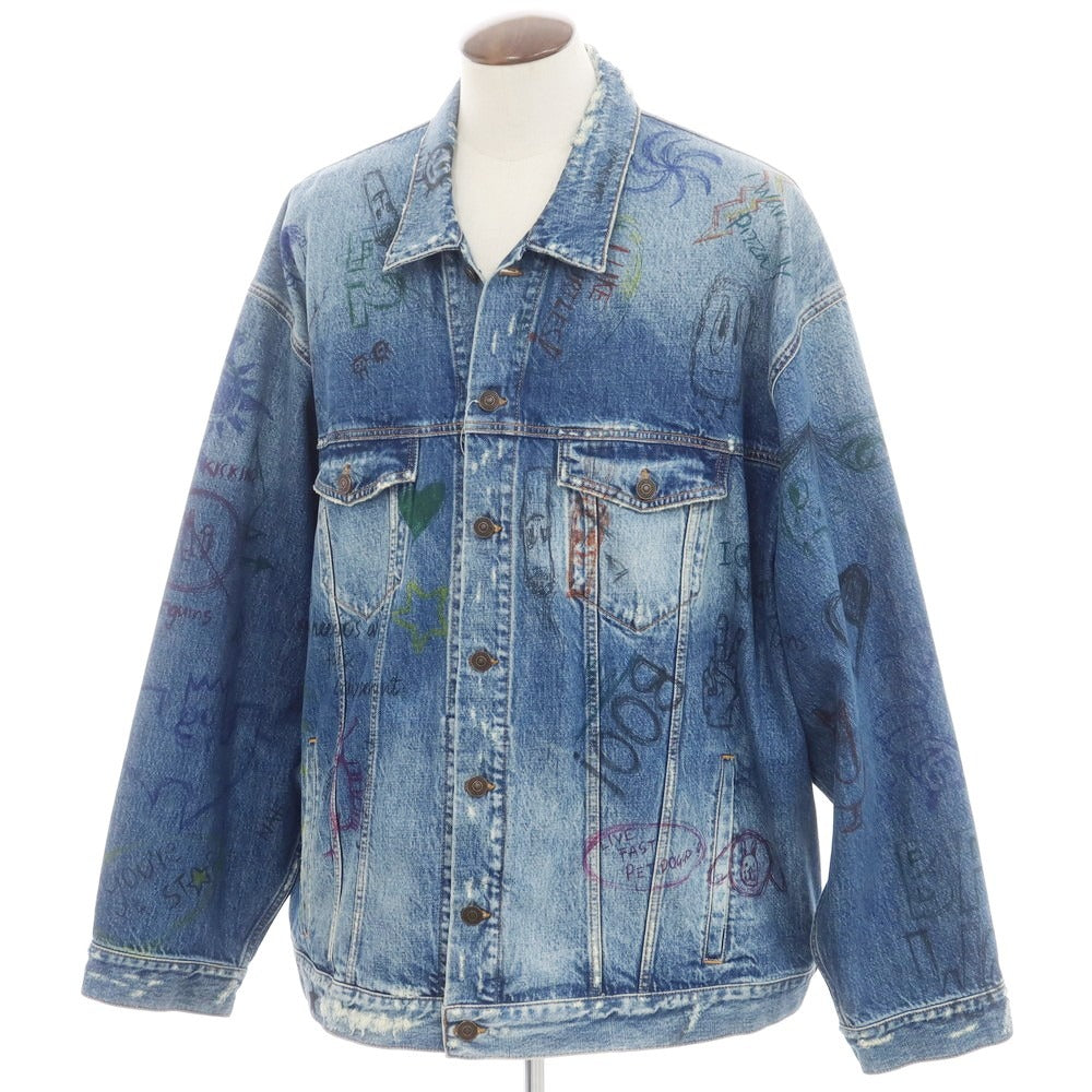 【中古】バレンシアガ BALENCIAGA ビッグシルエット ペイント コットン デニムジャケット ブルー【サイズ5】【 状態ランクB 】【 メンズ 】[EPD]
