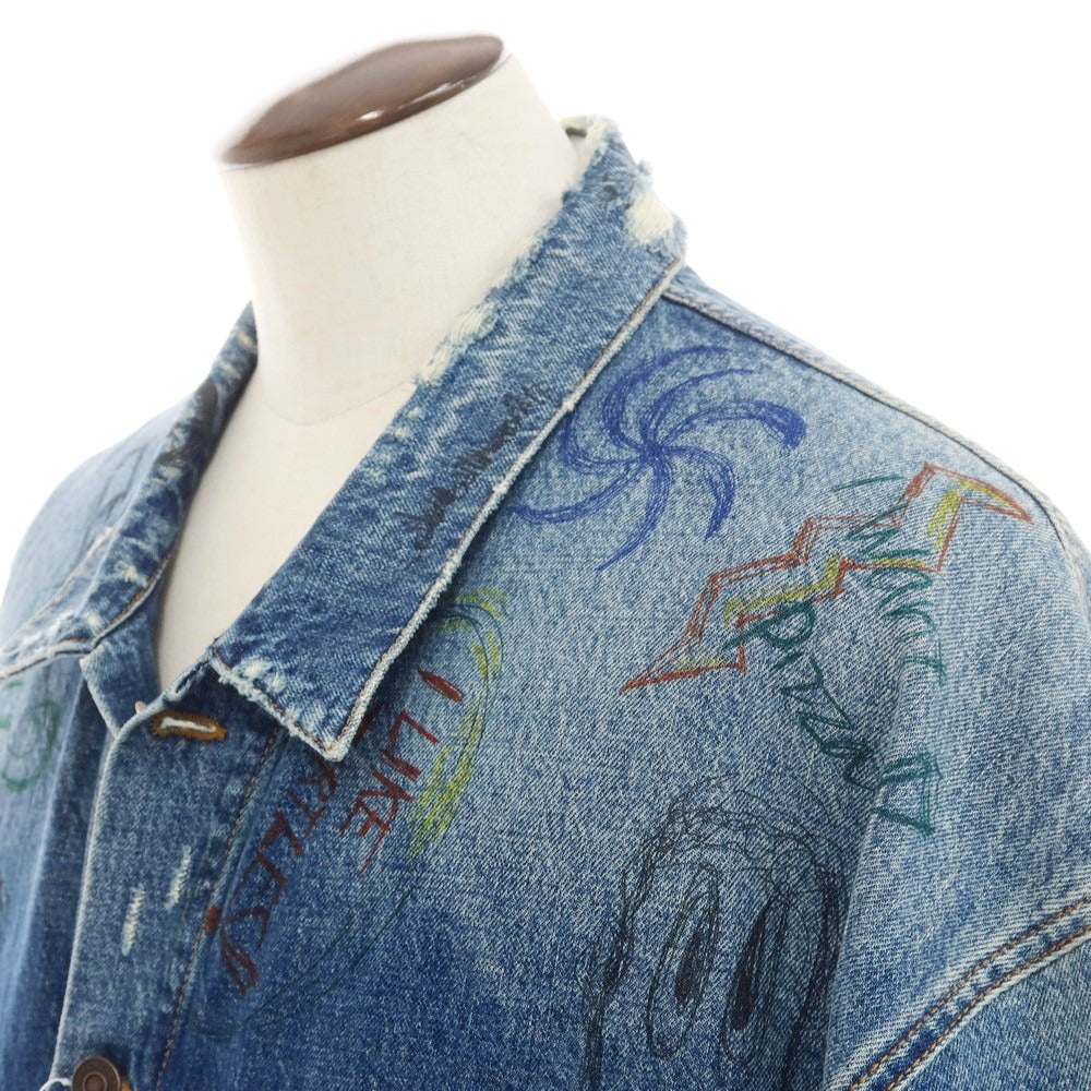 【中古】バレンシアガ BALENCIAGA ビッグシルエット ペイント コットン デニムジャケット ブルー【サイズ5】【 状態ランクB 】【 メンズ 】[EPD]