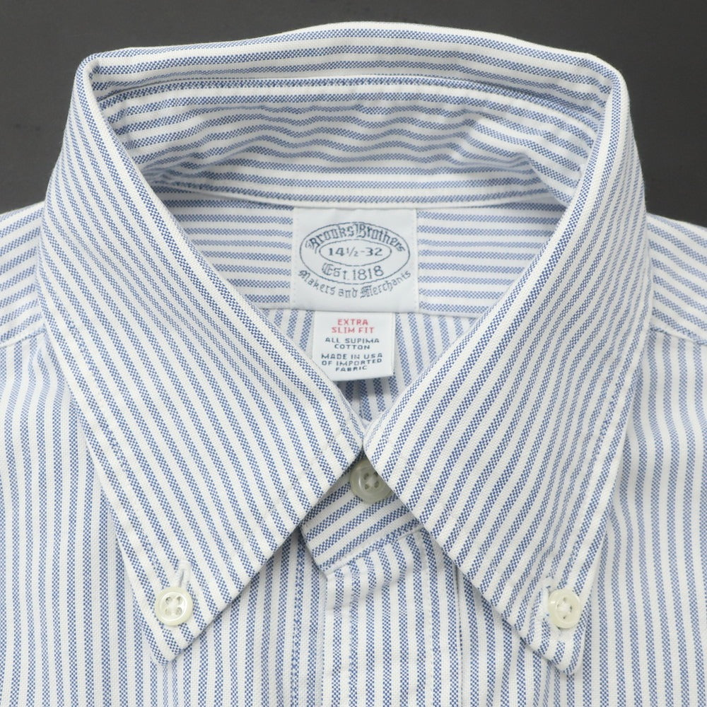 [Used] Brooks Brothers Oxford Cotton Striped Button-down Casual Shirt Blue x White [14 1/2] [Condition Rank B] [Men&