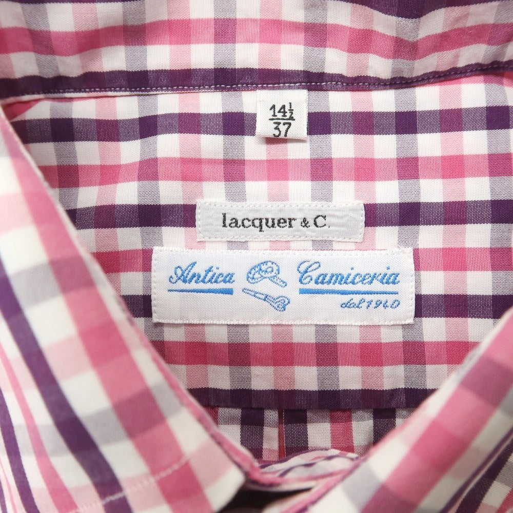 [Used] Antica Camiceria Cotton Gingham Check Button-down Casual Shirt Pink x Purple [37] [Condition Rank B] [Men&