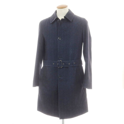 【中古】ヘルノ Herno ウールコットン ヘリンボーン織り ステンカラーコート ネイビー【 46 】【 状態ランクC 】【 メンズ 】