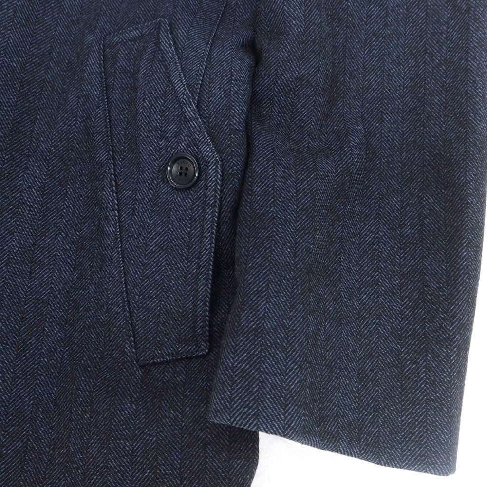 【中古】ヘルノ Herno ウールコットン ヘリンボーン織り ステンカラーコート ネイビー【 46 】【 状態ランクC 】【 メンズ 】