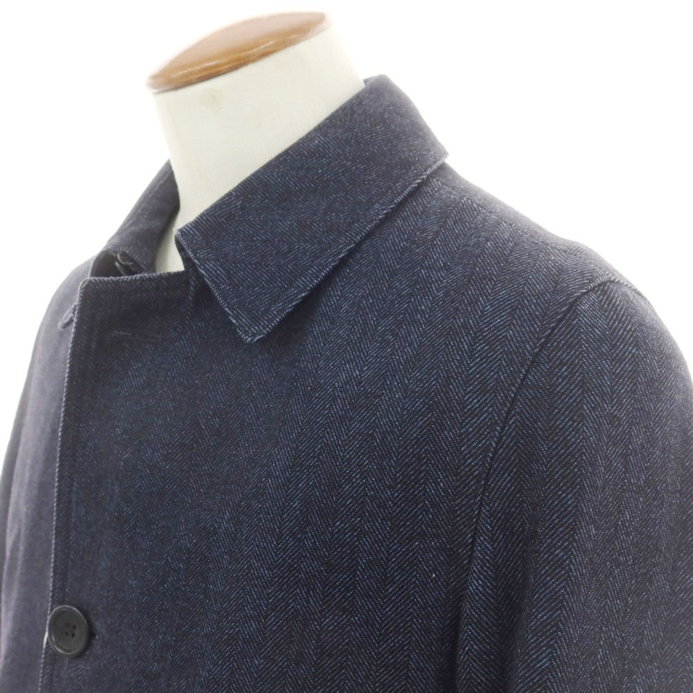 【中古】ヘルノ Herno ウールコットン ヘリンボーン織り ステンカラーコート ネイビー【 46 】【 状態ランクC 】【 メンズ 】