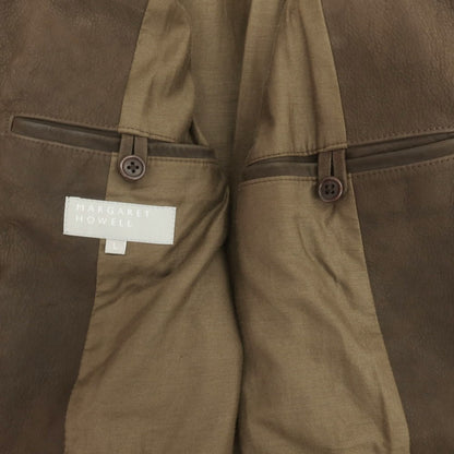 【中古】マーガレットハウエル MARGARET HOWELL ジップアップ レザーブルゾン ブラウン【 L 】【 状態ランクD 】【 メンズ 】