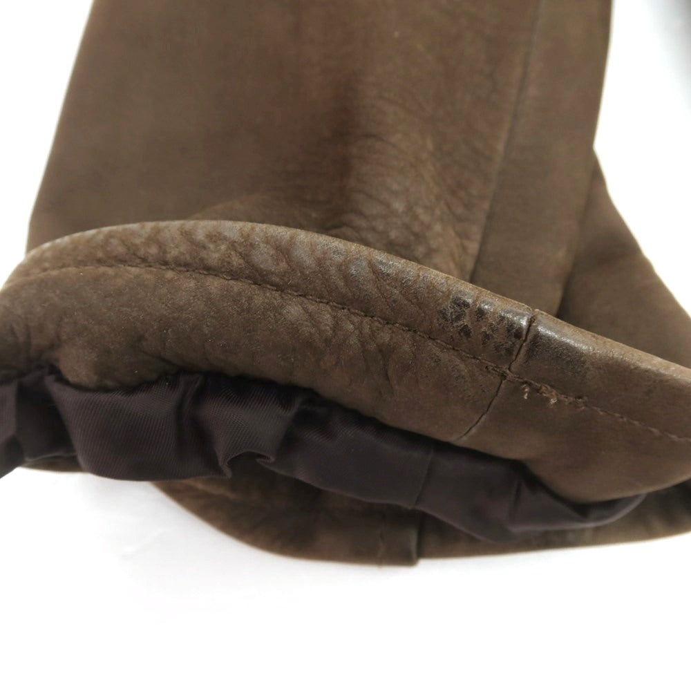 【中古】マーガレットハウエル MARGARET HOWELL ジップアップ レザーブルゾン ブラウン【 L 】【 状態ランクD 】【 メンズ 】