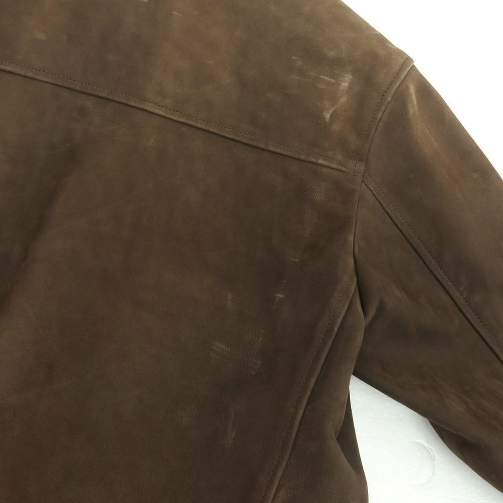 【中古】マーガレットハウエル MARGARET HOWELL ジップアップ レザーブルゾン ブラウン【 L 】【 状態ランクD 】【 メンズ 】