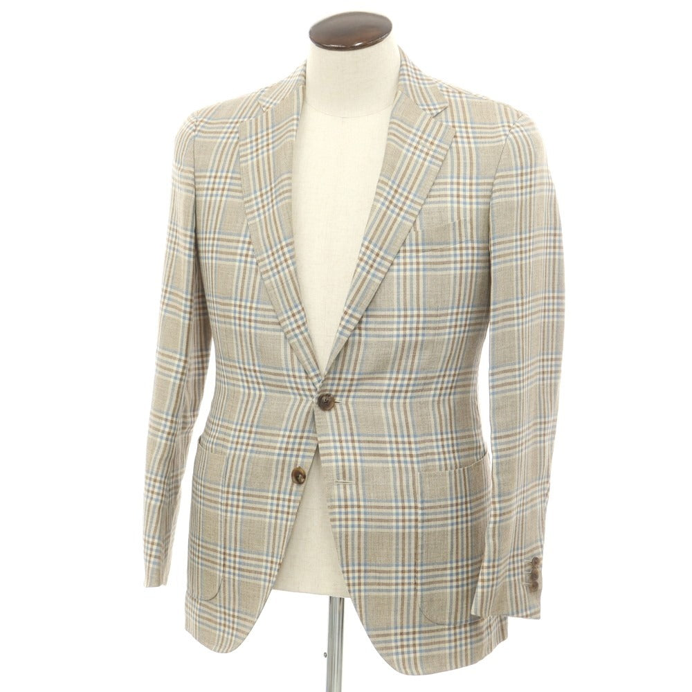 [Used] TOMORROWLAND Linen wool check tailored jacket, beige x light blue [8D48] [Condition rank D] [Men&