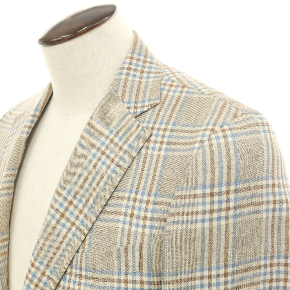 [Used] TOMORROWLAND Linen wool check tailored jacket, beige x light blue [8D48] [Condition rank D] [Men&