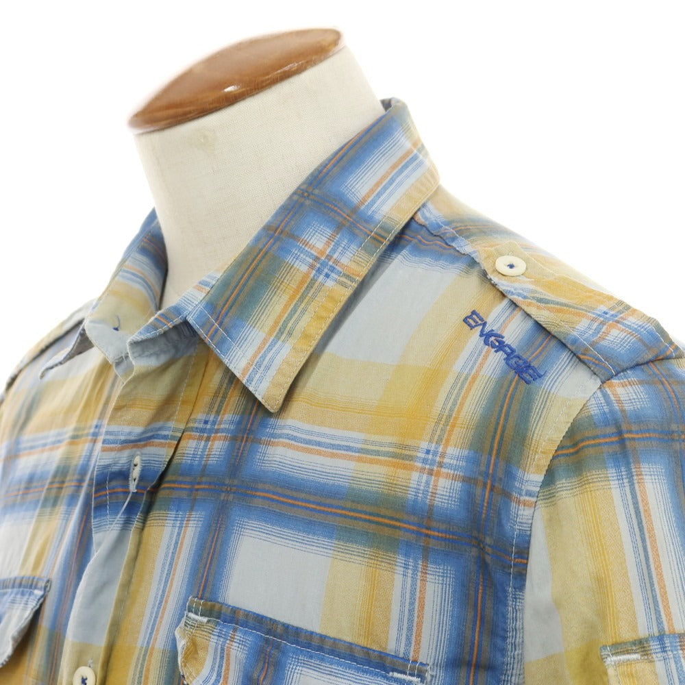 [Used] ENERGIE Cotton Check Short Sleeve Shirt Blue x Yellow [L] [Condition Rank B] [Men&