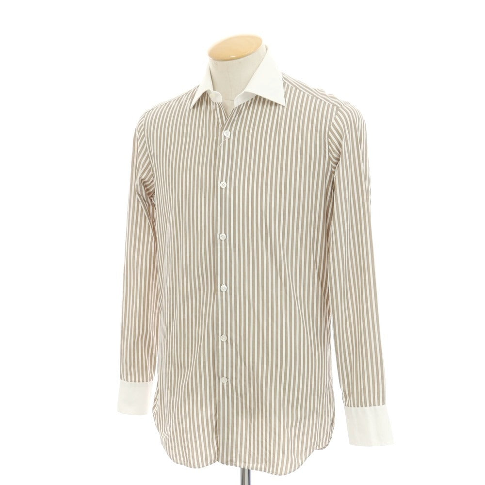 [Used] Maria Santangelo Striped Cleric Dress Shirt Brown x White [38] [Condition Rank B] [Men&