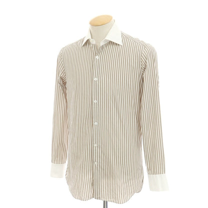 [Used] Maria Santangelo Striped Cleric Dress Shirt Brown x White [38] [Condition Rank B] [Men&