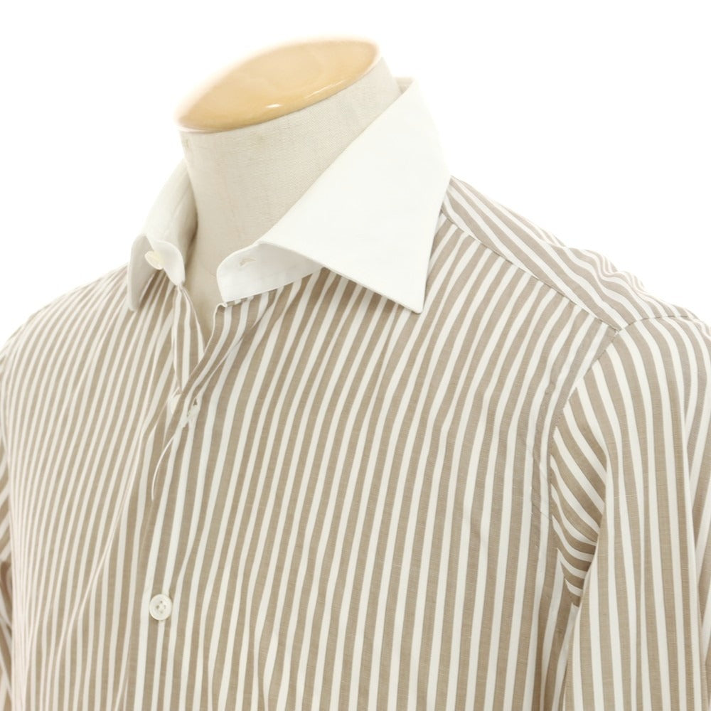 [Used] Maria Santangelo Striped Cleric Dress Shirt Brown x White [38] [Condition Rank B] [Men&