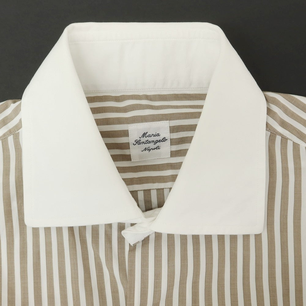 [Used] Maria Santangelo Striped Cleric Dress Shirt Brown x White [38] [Condition Rank B] [Men&