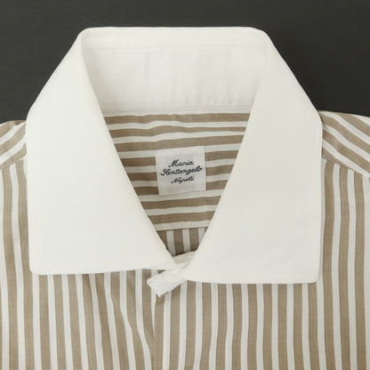 [Used] Maria Santangelo Striped Cleric Dress Shirt Brown x White [38] [Condition Rank B] [Men&