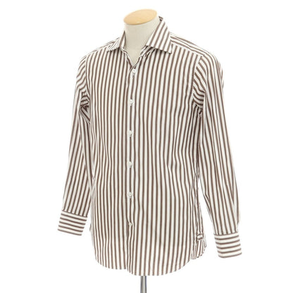 [Used] BEAMS F Striped Wide Collar Dress Shirt Brown x White [38] [Condition Rank B] [Men&