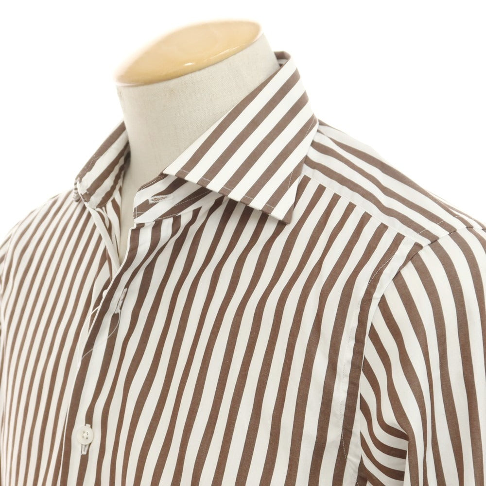 [Used] BEAMS F Striped Wide Collar Dress Shirt Brown x White [38] [Condition Rank B] [Men&