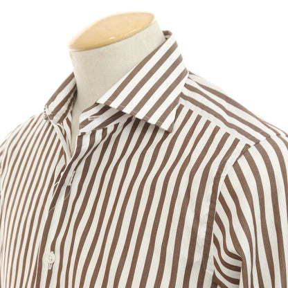 [Used] BEAMS F Striped Wide Collar Dress Shirt Brown x White [38] [Condition Rank B] [Men&