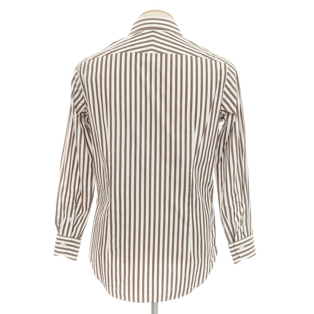 [Used] BEAMS F Striped Wide Collar Dress Shirt Brown x White [38] [Condition Rank B] [Men&