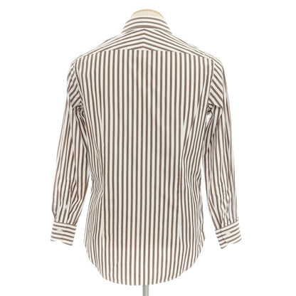 [Used] BEAMS F Striped Wide Collar Dress Shirt Brown x White [38] [Condition Rank B] [Men&