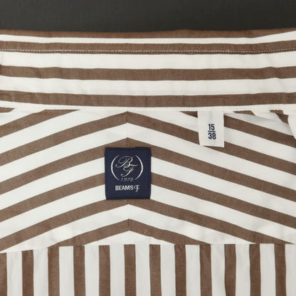 [Used] BEAMS F Striped Wide Collar Dress Shirt Brown x White [38] [Condition Rank B] [Men&