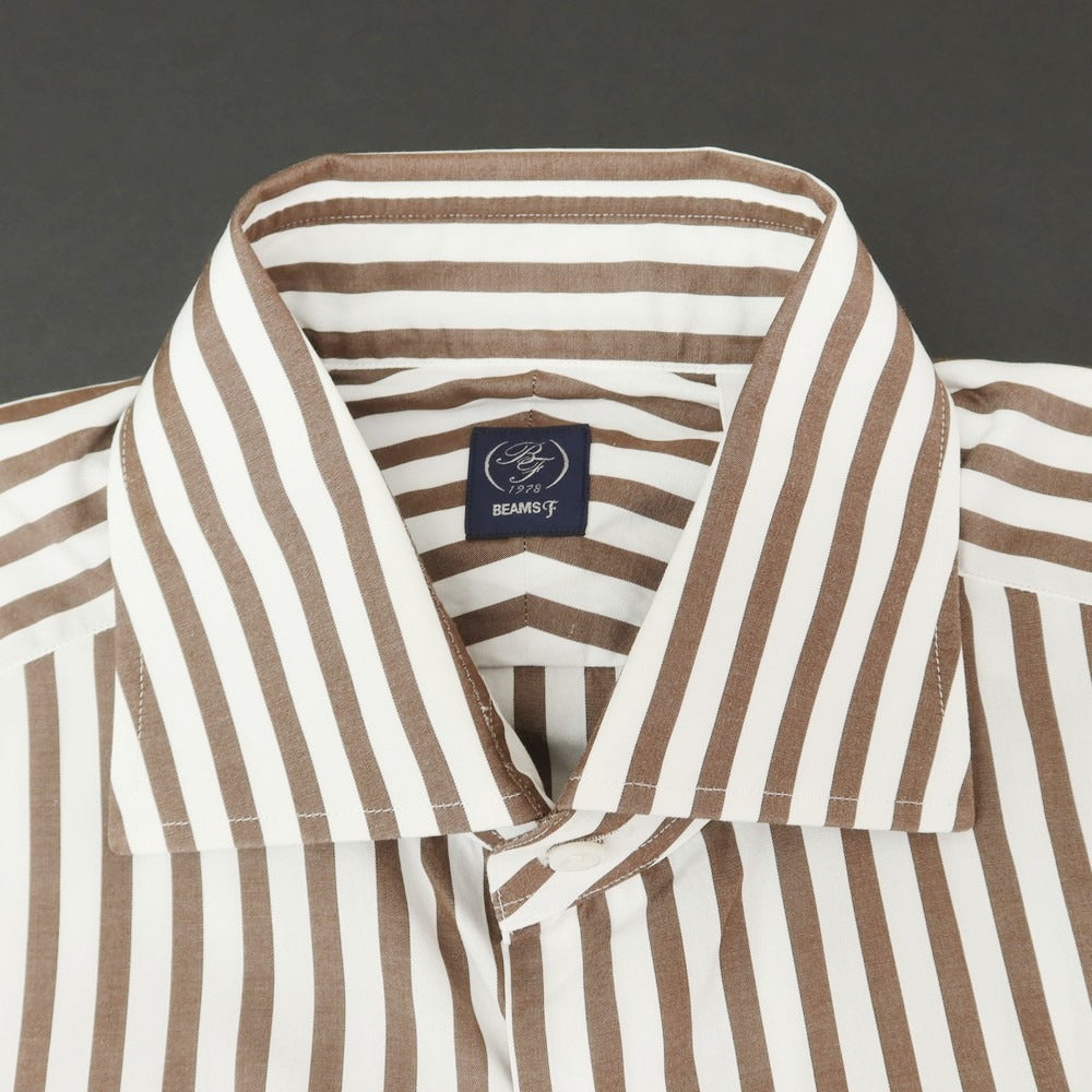 [Used] BEAMS F Striped Wide Collar Dress Shirt Brown x White [38] [Condition Rank B] [Men&