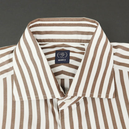 [Used] BEAMS F Striped Wide Collar Dress Shirt Brown x White [38] [Condition Rank B] [Men&