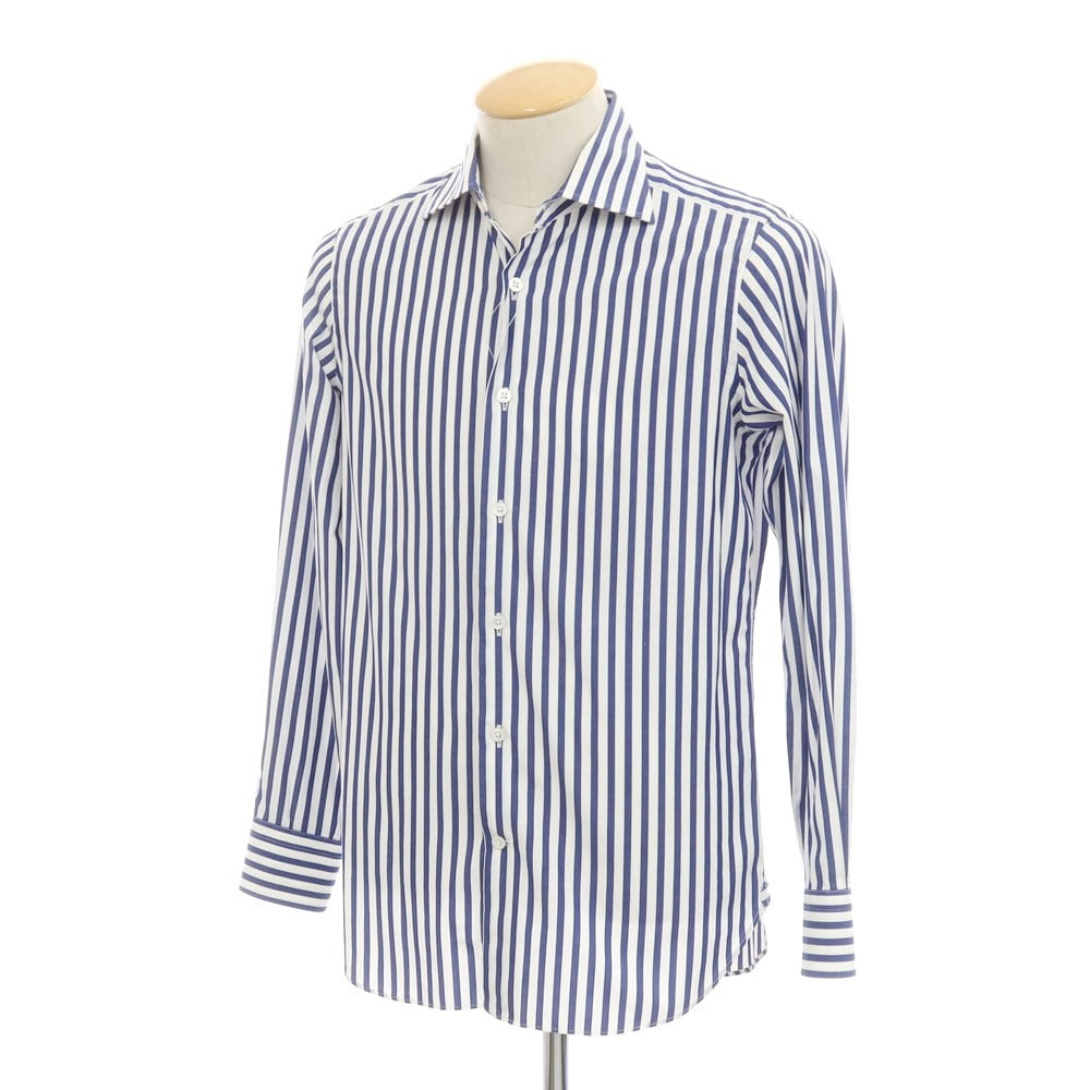 [Used] BEAMS F Striped Wide Collar Dress Shirt Navy x White [38] [Condition Rank B] [Men&