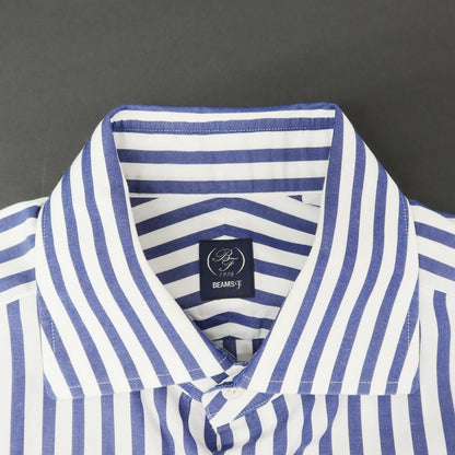 [Used] BEAMS F Striped Wide Collar Dress Shirt Navy x White [38] [Condition Rank B] [Men&