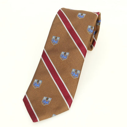 【中古】ブロックルハースト BROCKLEHURST シルク クレスト ストライプ柄ネクタイ ブラウンxワインレッド【 状態ランクB 】【 メンズ 】 [APD]