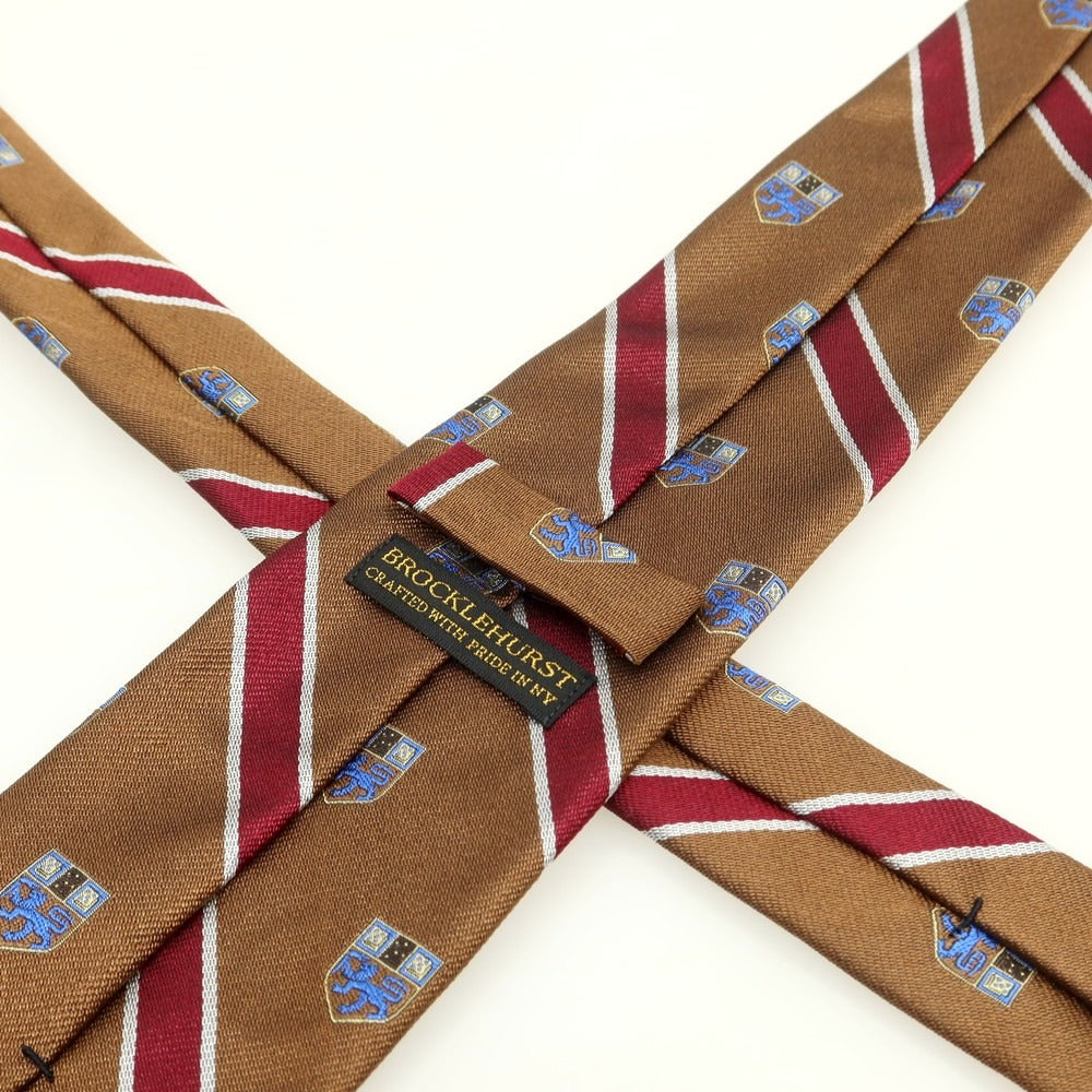 【中古】ブロックルハースト BROCKLEHURST シルク クレスト ストライプ柄ネクタイ ブラウンxワインレッド【 状態ランクB 】【 メンズ 】 [APD]