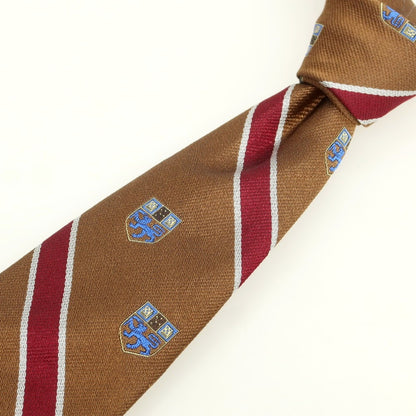 【中古】ブロックルハースト BROCKLEHURST シルク クレスト ストライプ柄ネクタイ ブラウンxワインレッド【 状態ランクB 】【 メンズ 】 [APD]