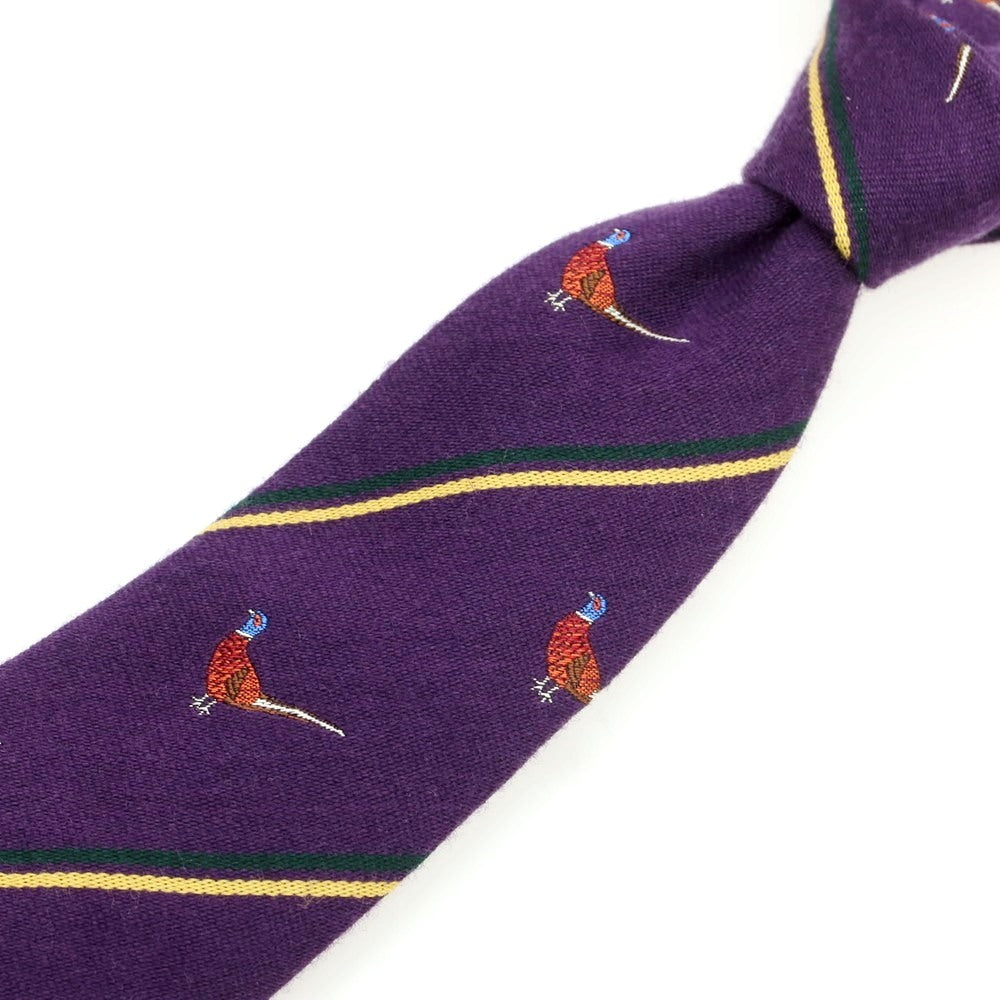 [Used] John Comfort wool silk animal stripe necktie purple x yellow [Condition Rank B] [Men&