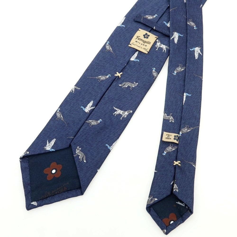 [Used] Fumagalli Silk Animal Pattern Necktie Navy [Condition Rank B] [Men&