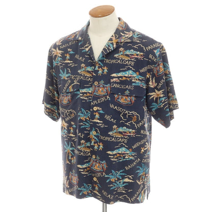 [Used] Tommy Bahama Silk Resort Pattern Aloha Shirt, Short Sleeve Shirt, Navy [2] [Condition Rank C] [Men&