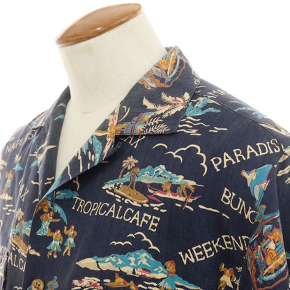 [Used] Tommy Bahama Silk Resort Pattern Aloha Shirt, Short Sleeve Shirt, Navy [2] [Condition Rank C] [Men&