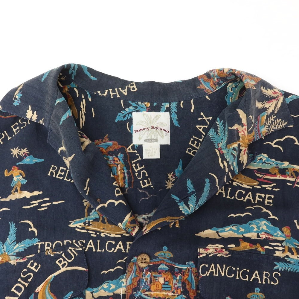 [Used] Tommy Bahama Silk Resort Pattern Aloha Shirt, Short Sleeve Shirt, Navy [2] [Condition Rank C] [Men&