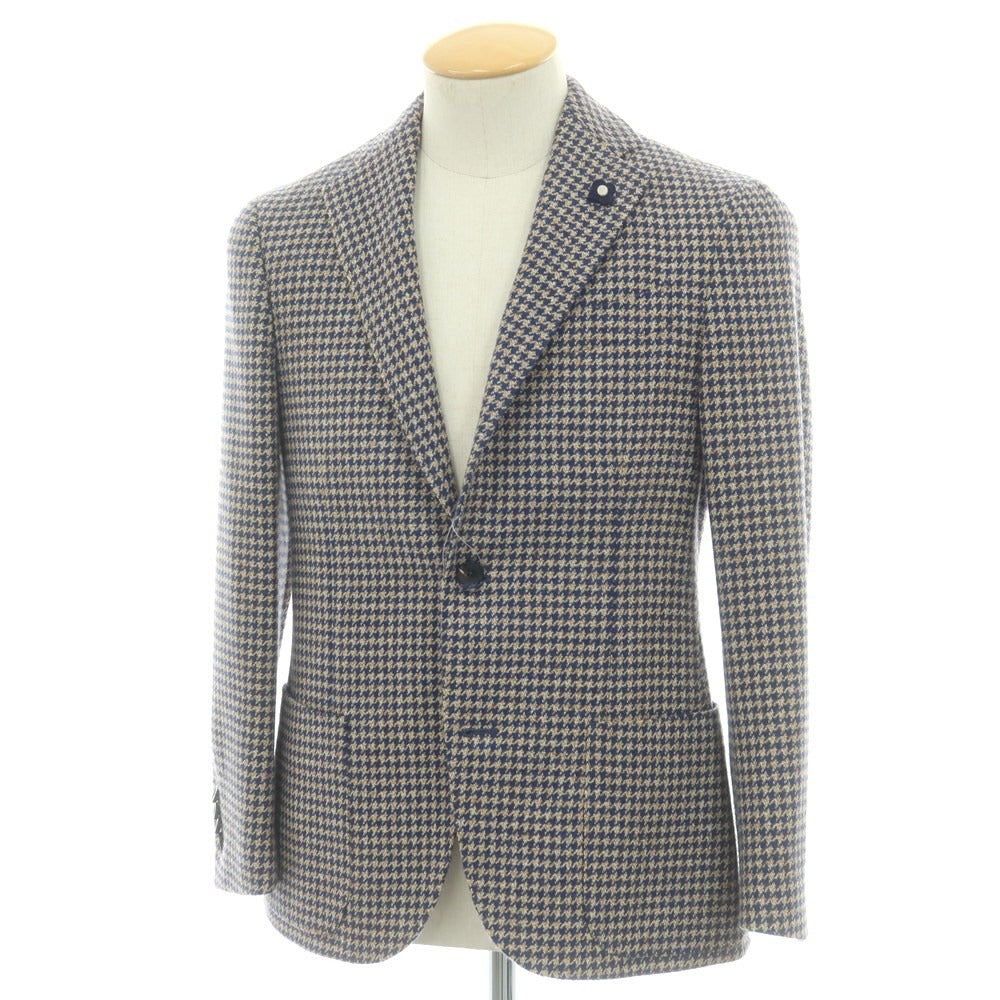 【中古】ラルディーニ LARDINI ウール ハウンドトゥース 3B テーラードジャケット ライトネイビーxブラウン【 42 】【 状態ランクA 】【 メンズ 】