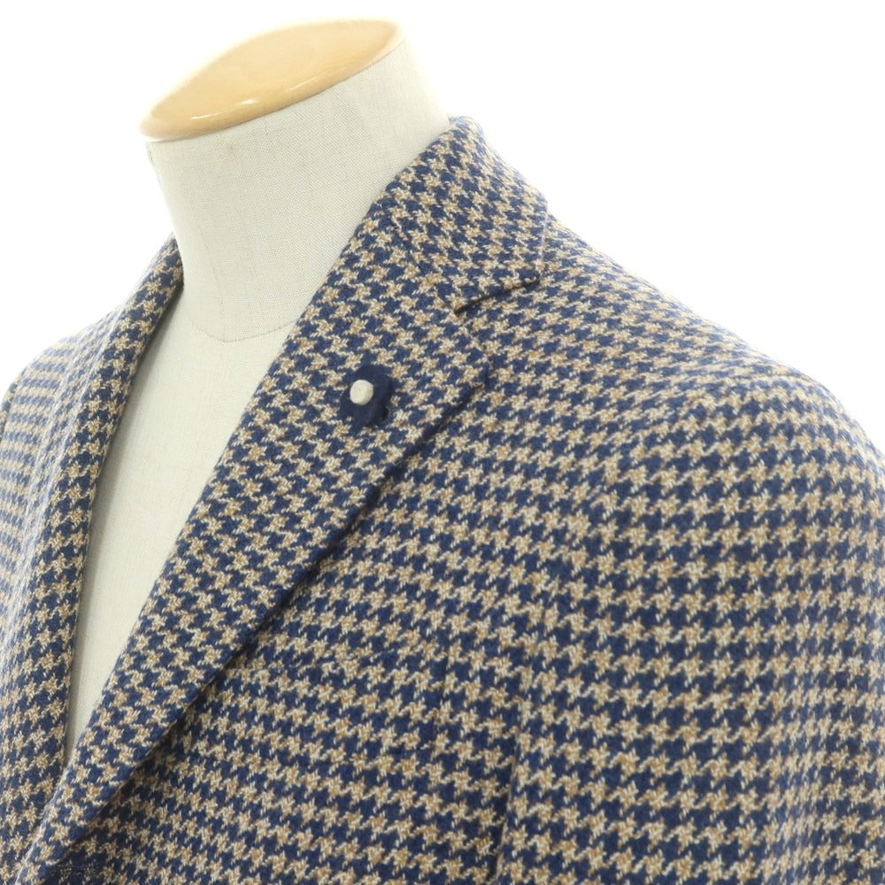 【中古】ラルディーニ LARDINI ウール ハウンドトゥース 3B テーラードジャケット ライトネイビーxブラウン【 42 】【 状態ランクA 】【 メンズ 】