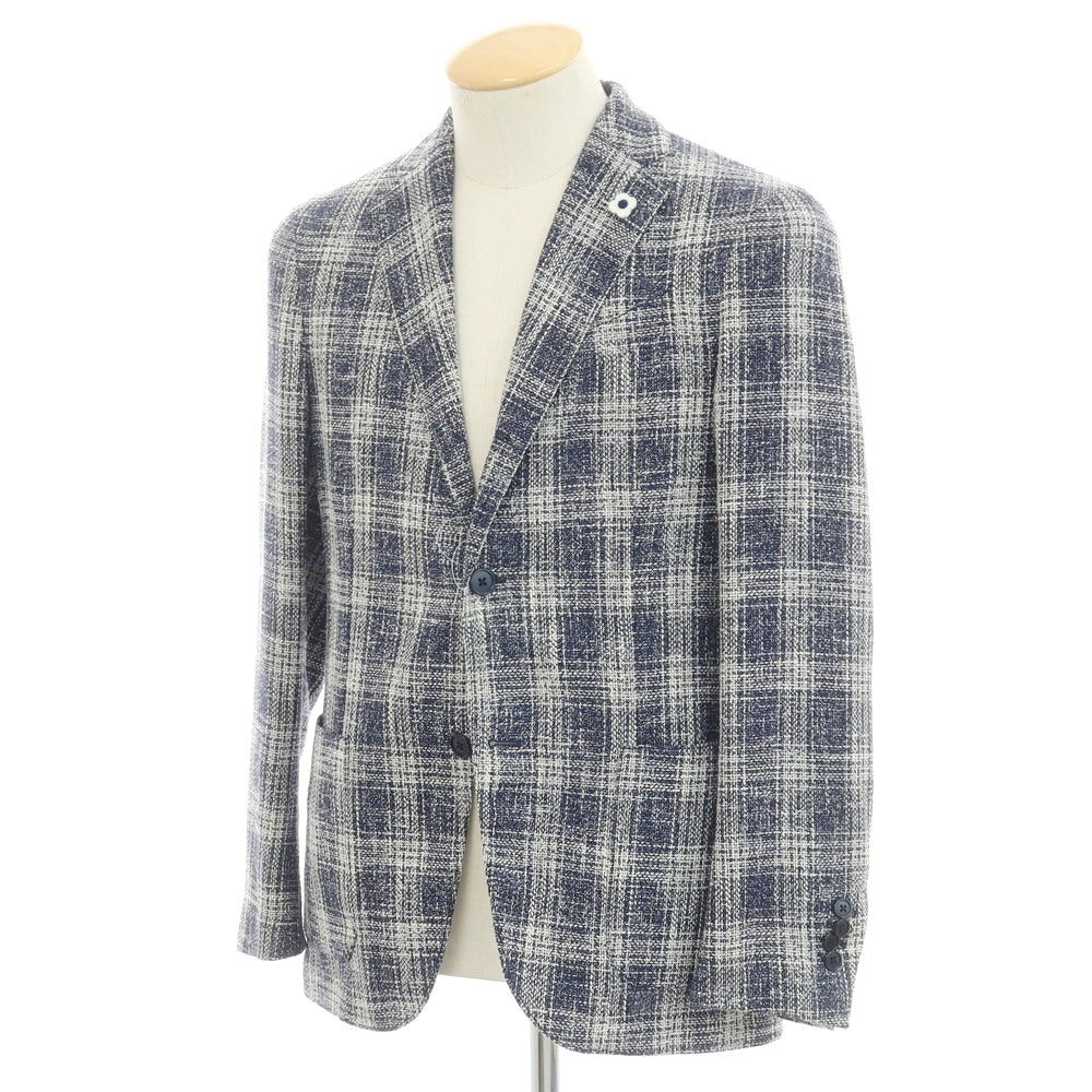 [Used] LARDINI wool cotton check jacket, navy x white [44] [Condition rank B] [Men&