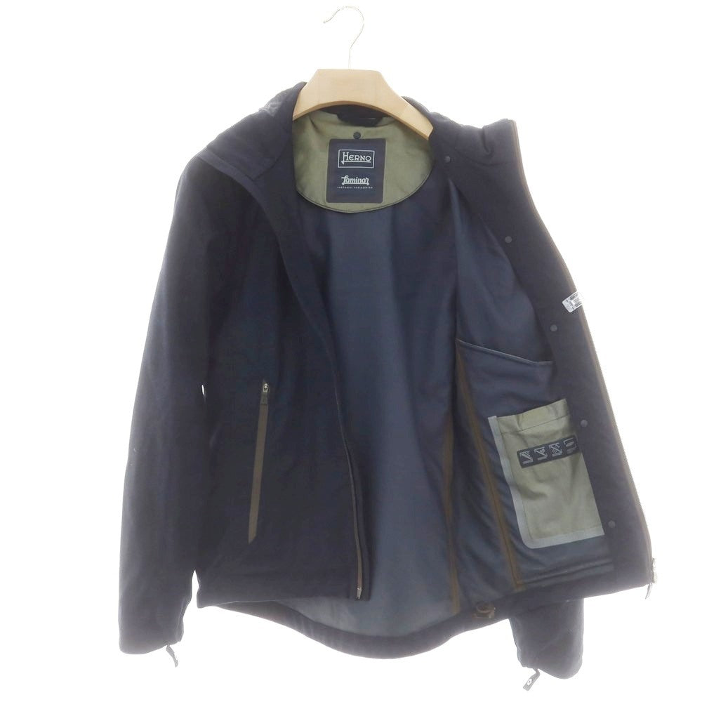 【中古】ヘルノ Herno ウール 中綿入りライナー付き ダブルジップ フーデッドブルゾン ネイビー【 42 】【 状態ランクC 】【 メンズ 】