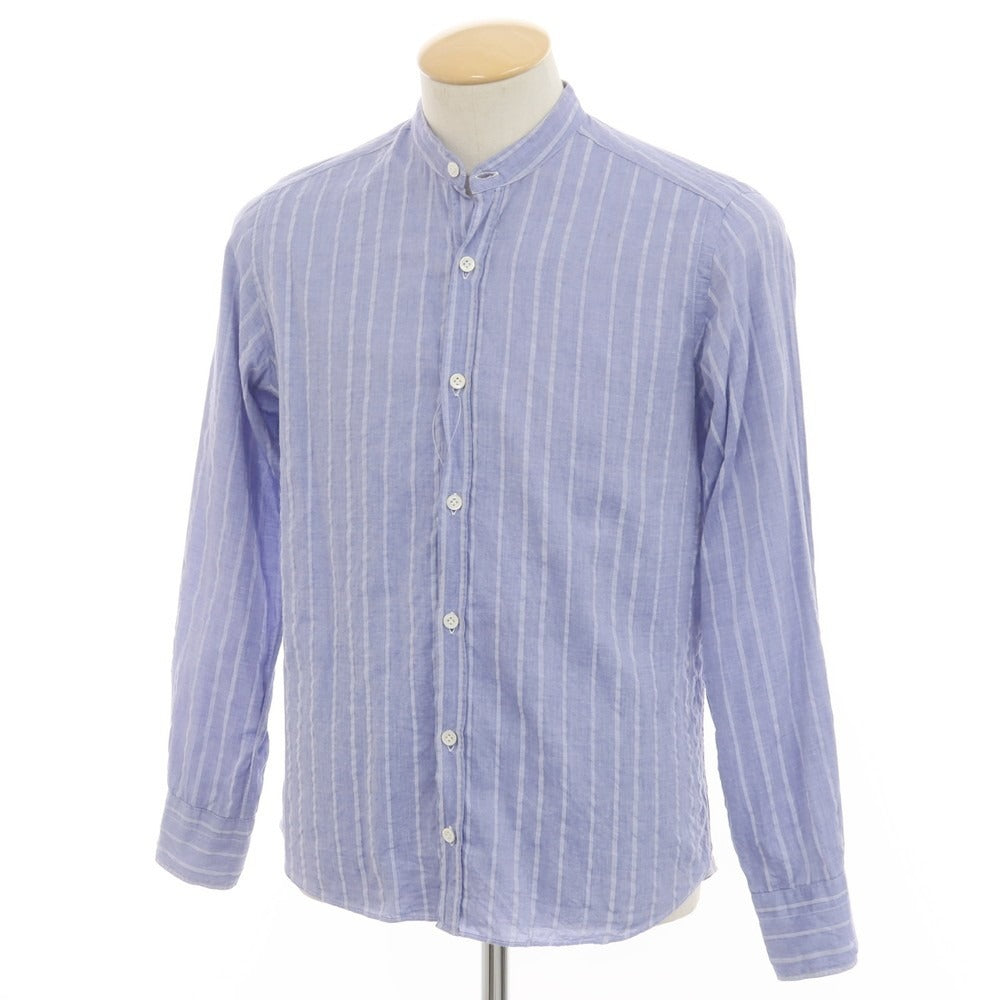 [Used] Giannetto Cotton Striped Band Collar Shirt, Smalt Blue [38] [Condition Rank C] [Men&