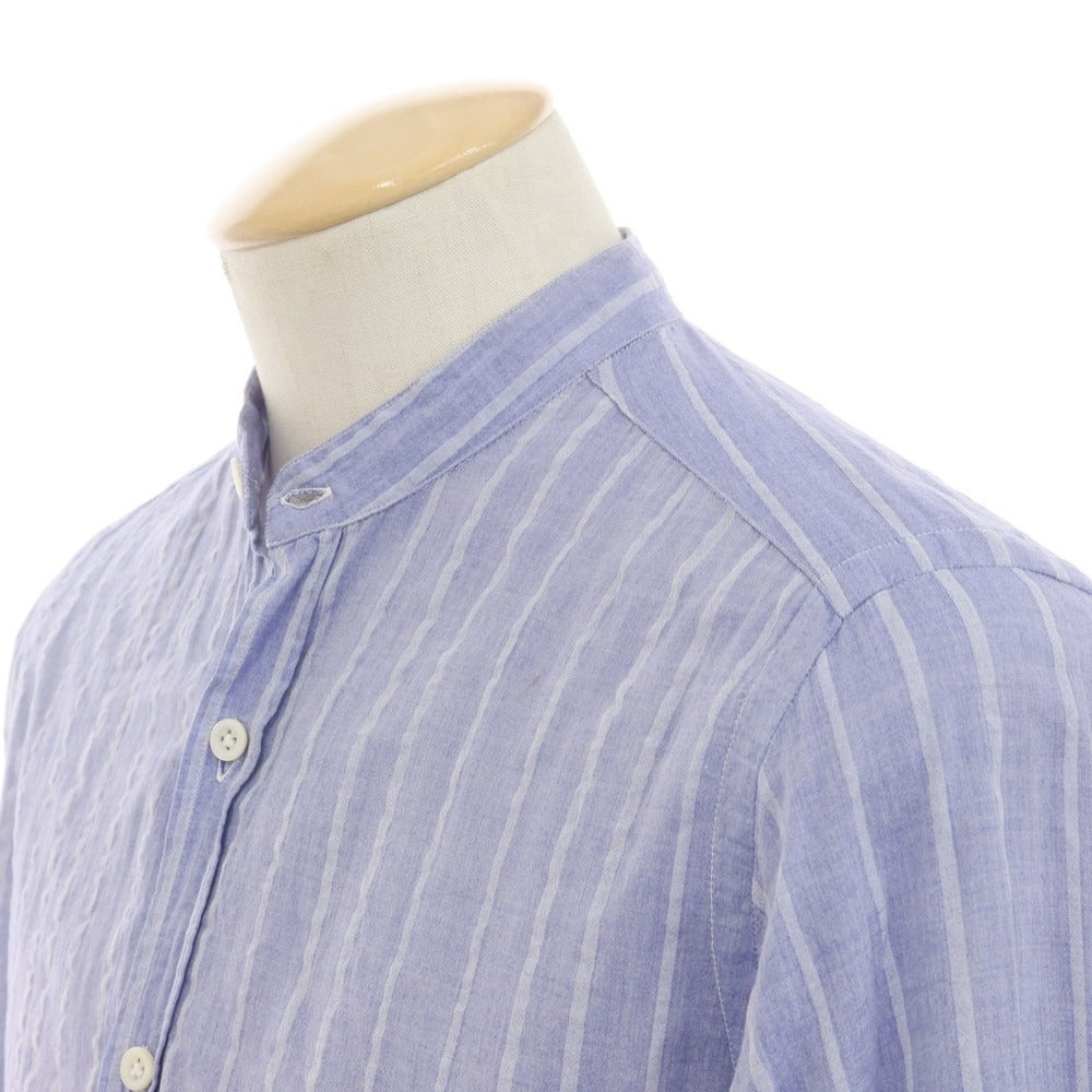 [Used] Giannetto Cotton Striped Band Collar Shirt, Smalt Blue [38] [Condition Rank C] [Men&