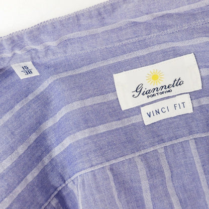 [Used] Giannetto Cotton Striped Band Collar Shirt, Smalt Blue [38] [Condition Rank C] [Men&