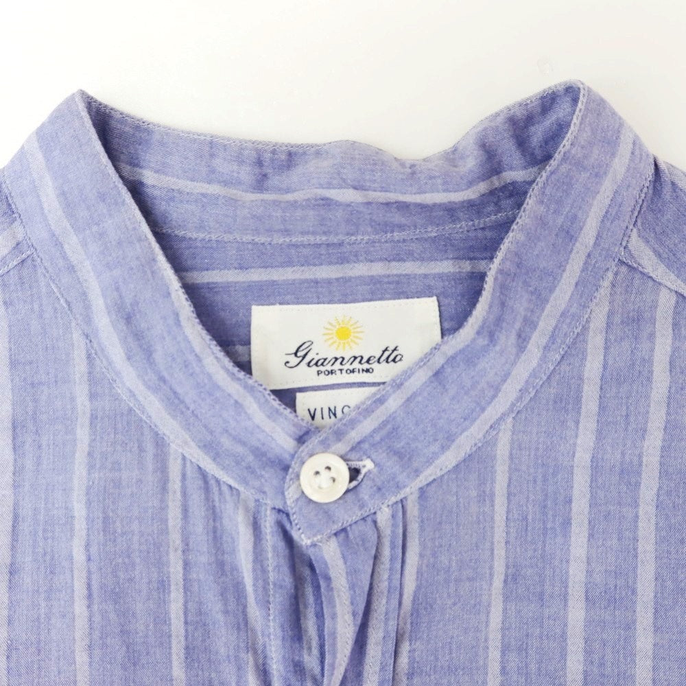 [Used] Giannetto Cotton Striped Band Collar Shirt, Smalt Blue [38] [Condition Rank C] [Men&