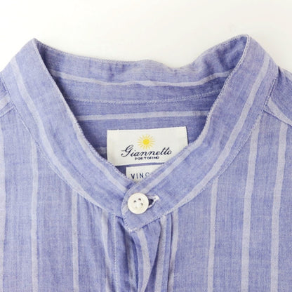 [Used] Giannetto Cotton Striped Band Collar Shirt, Smalt Blue [38] [Condition Rank C] [Men&